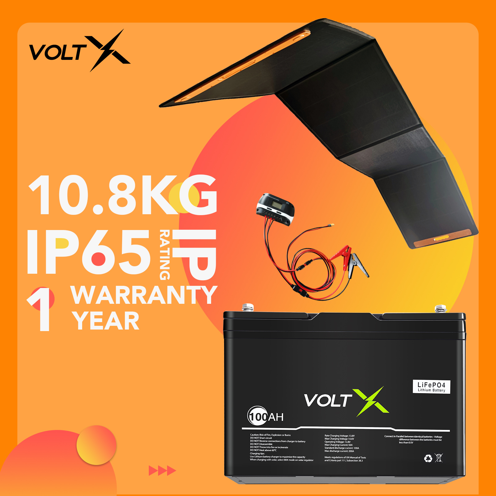 VoltX 12V 100Ah LifePO4 Battery + 300W Premium Solar Blanket